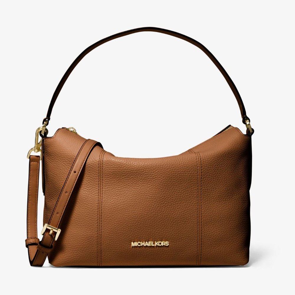 NWOT MICHAEL KORS BROOKE Satchel Handbag Tan Pebbled Leather Medium Shoulder Bag